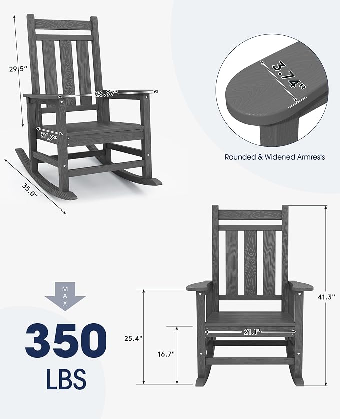 Oversized Outdoor Rocking Chair Set of 2, HDPE Patio Rockers - Image 2