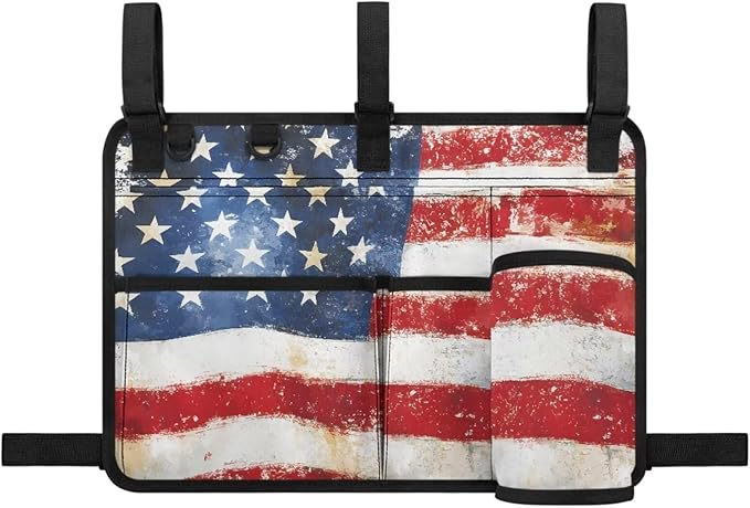 American Flag Golf Cart Bag, Golf Cart Rear Seat Organizer with Open Pockets for Golf Balls & Bottles
