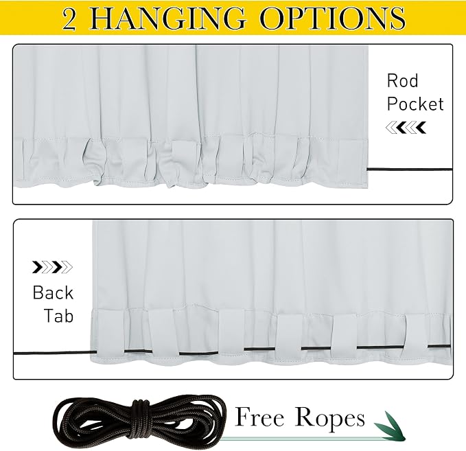 NICETOWN 2 Panels Outdoor Curtains Waterproof Bottom Fixed W46xL90 White | - Image 3