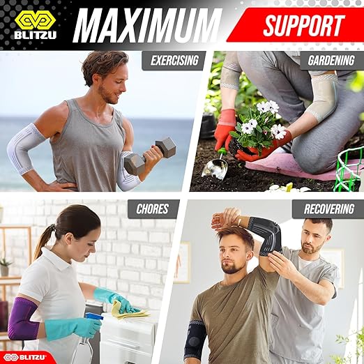 BLITZU Elbow Compression Sleeve for Tendonitis 2 Pack, Tennis Elbow Brace Support for Men and Women Golfers Elbow Pain Relief, Arthritis, Bursitis, Arm Brace for Workout, Weightlifting Nude M