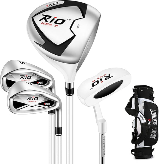 PGM Junior Golf Clubs Set - Kids Golf Clubs for Ages 3-5, 6-8, 9-12 | Right Handed - Oversized Sweet Spot 360cc Driver - Lightweight Graphite Shafts - Golf Stand Bag