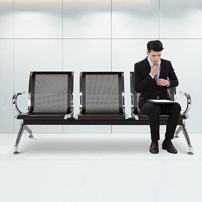 Waiting Room Chair Bench - 5-Seat Waiting Room Bench with Arms Airport Reception Bench Guest Reception Chairs Lobby Bench Waiting Area for Airport Market Bank Hospital School, Black