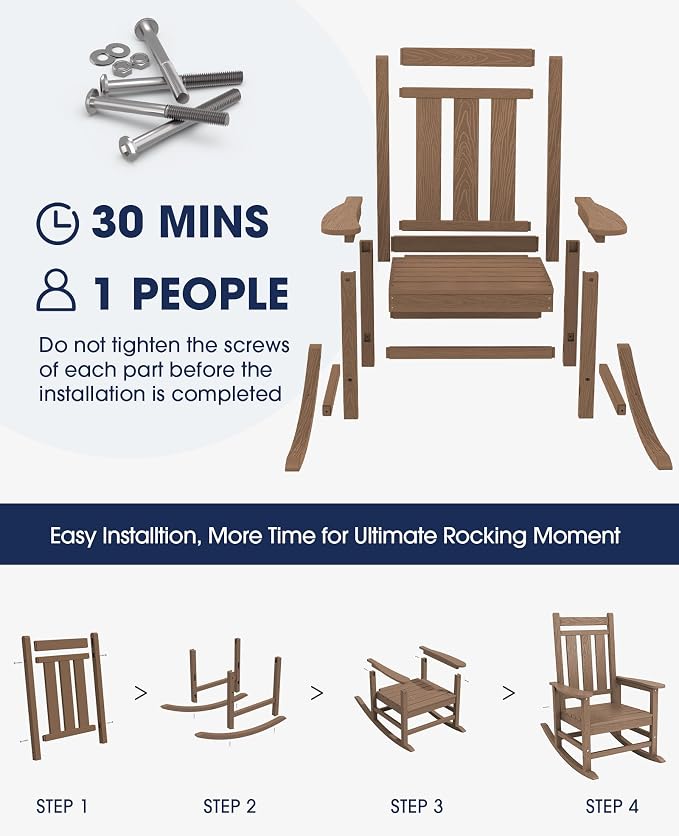 Oversized Outdoor Rocking Chair Set of 4, HDPE Patio Rockers - Image 6
