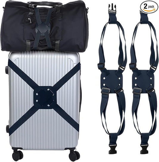 Adjustable Luggage Straps, Suitcase Elastic Strap Bag Bungee with Buckles Travel Accessories - Fitting for(Travel/Add A Bag/Securing Luggage), 27-66 Inch & 2Pcs & Dark Blue