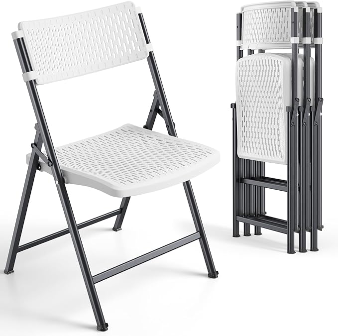 White Folding Chairs 4-Pack, Mesh Injection Molded Plastic by HomePage