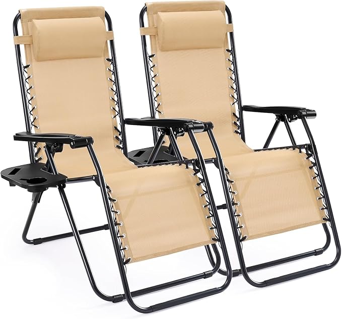 Alpen Set of 2 Outdoor Camping Chairs, Lounge Zero Gravity Chair, Khaki | by ALPEN