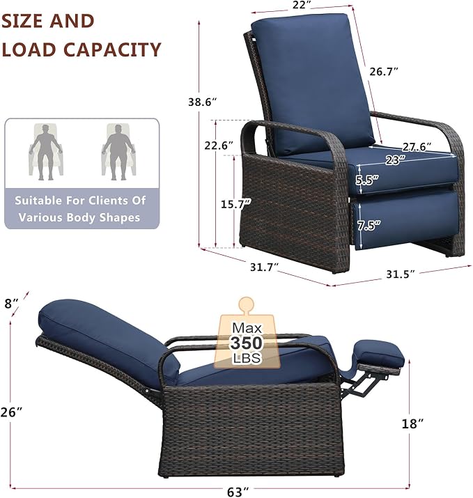 Indoor Outdoor All-Weather PE Wicker Adjustable Reclining Lounge Chair - Image 3