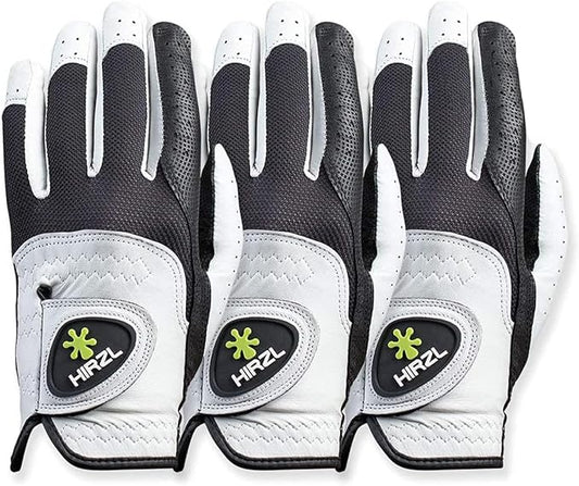 HIRZL Trust Control 2.0 Golf Gloves, All Weather Mens Golf Glove, White/Black, Kangaroo Leather Palm, Cabretta Leather Backhand, Trusted by Pro’s, Sweat Free, Ultimate Grip