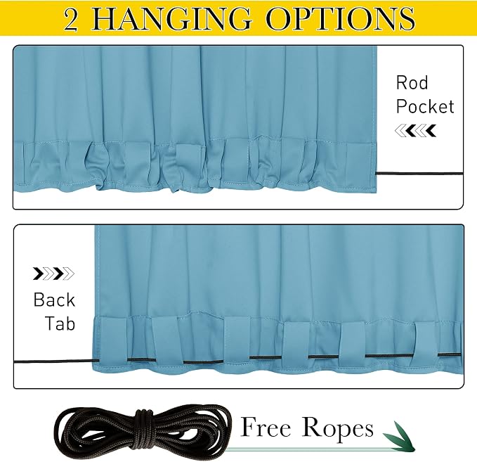 NICETOWN Weighted Curtains for Patio Waterproof W66xL84 Teal Blue 2 Panels | - Image 3