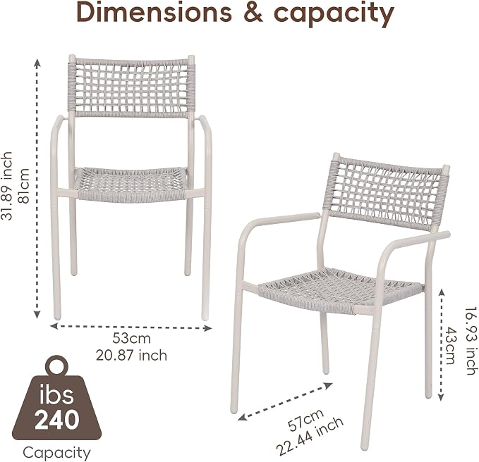 Patio Chairs Set of 6, Stackable Outdoor Dining Chairs - Image 3
