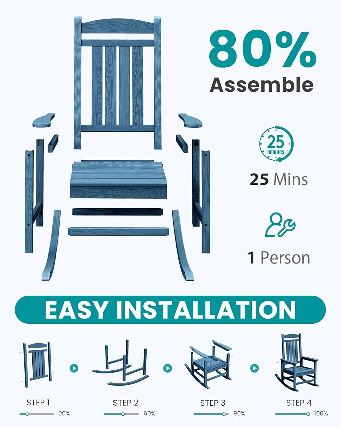 SERWALL Outdoor Rocking Chair Set of 4, Patio Rocking Chair, Porch Rocker - Image 5
