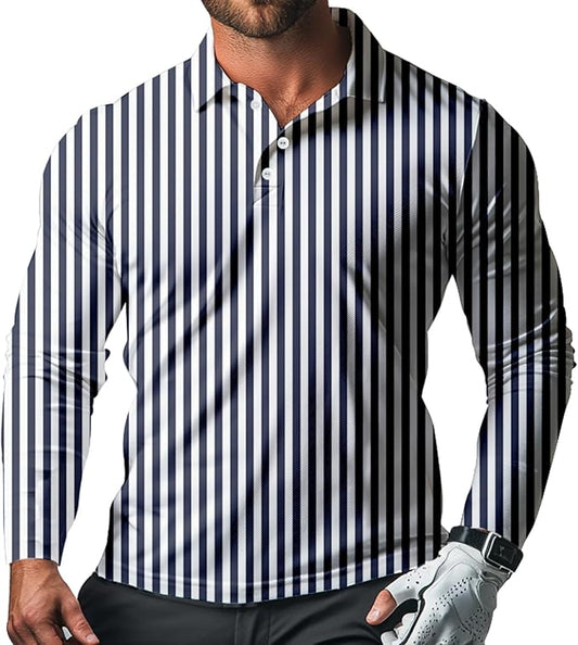 Men's Long Sleeve Golf Shirt Quick Dry 3 Button Work Fishing Outdoor Casual Collar Shirt