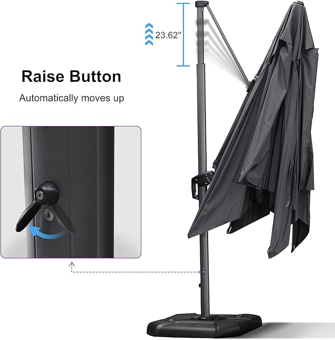 PURPLE LEAF Patio Telescopic Umbrella 11.5' x 11.5' Up Down Lifting Grey | - Image 3