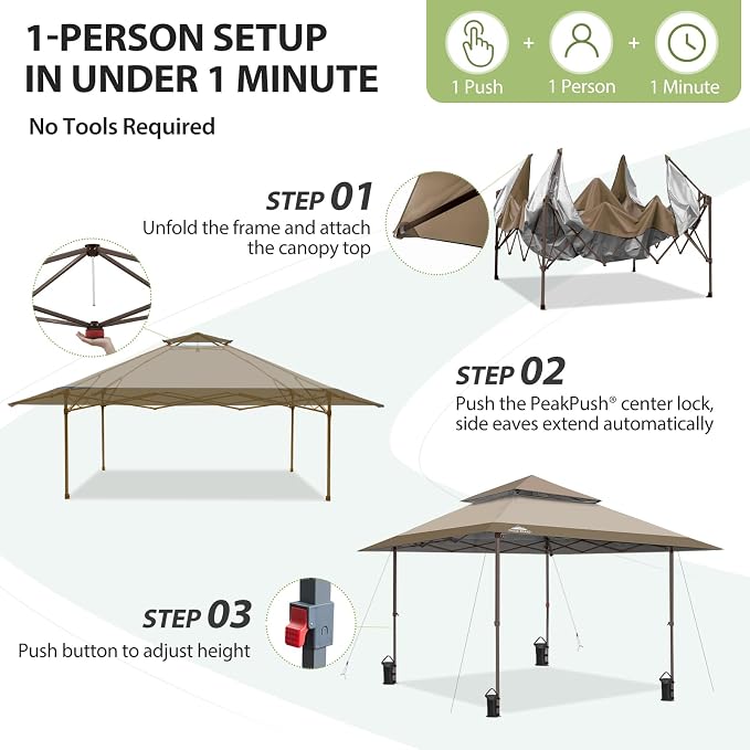 EAGLE PEAK 13x13 Pop Up Canopy Tent, Auto Extended Eaves, Heavy Duty Outdoor - Image 7