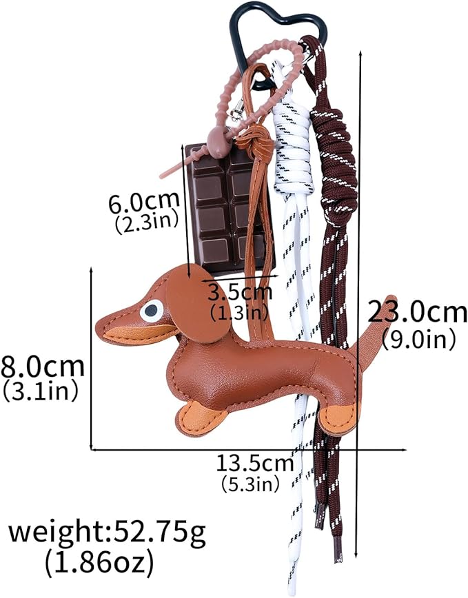 Unique Keychain Designer Rope Bag Charms for Handbag - Cute Teddy Bear Purse Charm - Leather Dachshund Accessory
