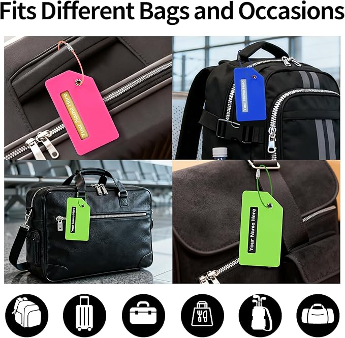 Personalized Luggage Tags for Suitcases, Custom Metal Luggage Tag for Bag with Silicone Sleeves, Durable Travel Tags, Laser Engrave Name Text, Gift for Travelers, 3.5x2 Inches (Fluorescent Green)