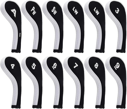 Andux Number Print Golf Iron Club Head Covers Long Neck with Zipper 12pcs/Set
