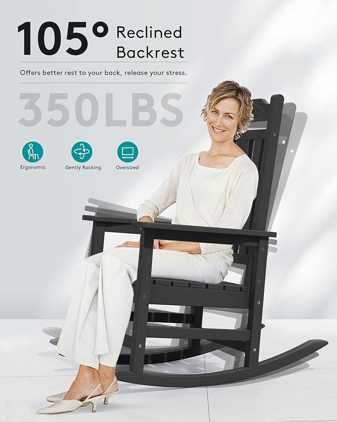SERWALL HDPE Oversized Outdoor Rocking Chairs Set of 6, Patio Rocker, All - Image 4