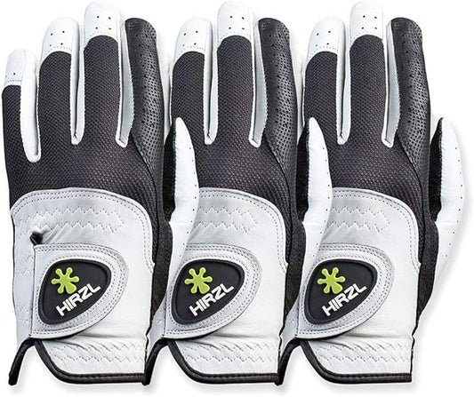 HIRZL Trust Control 2.0 Golf Gloves, All Weather Mens Golf Glove, White/Black, Kangaroo Leather Palm, Cabretta Leather Backhand, Trusted by Pro’s, Sweat Free, Ultimate Grip