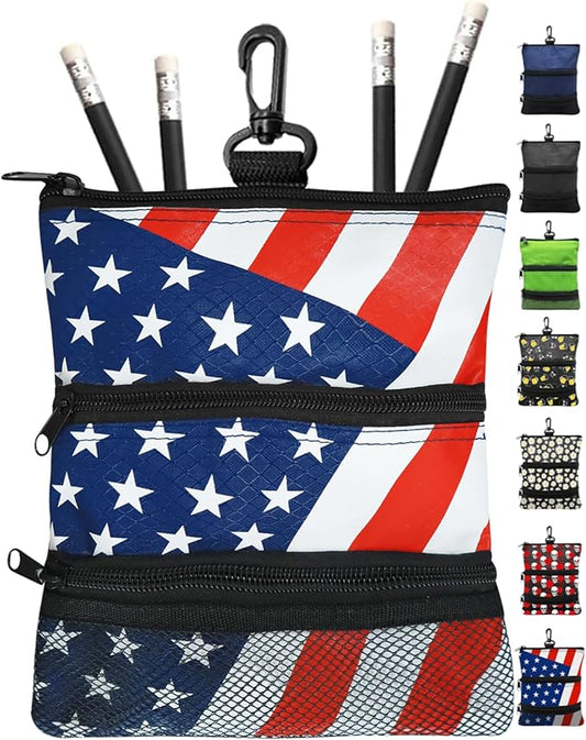 FINGER TEN Golf Pouch Bag for Valuables Tee Color with 4 Golf Pencil Pack, Zippered Pocket Gear Clip Hook to Bag
