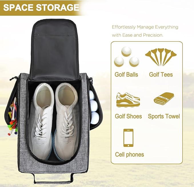Goloni Golf Shoe Bag for Men & Women, Padded Travel Shoe Bag with Side Accessory Pockets,Sport Shoe Carrier for Golf Shoes,Socks,Tees & Balls,Durable & Lightweight Design (Gray)