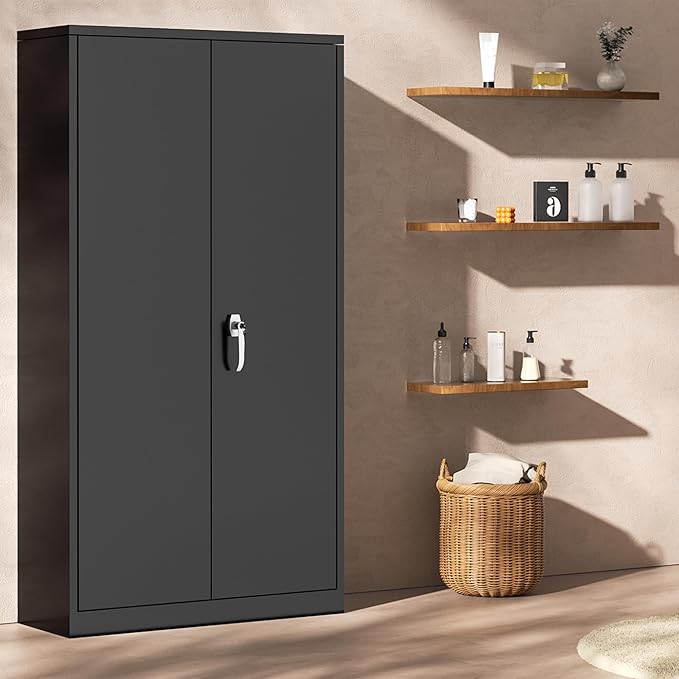 INTERGREAT Metal Storage Cabinet, 72" Locking Steel Cabinets with 2 Door and 4 Adjustable Shelves, Tall Metal Cabinet for Home Office, Garage, Warehouse, Black