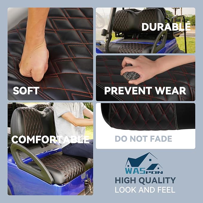 Golf Cart Vinyl Replacement Seat Covers fits Club Car Precedent 2004+, Diamond Front Seat Cover Black Stitching Durable Breathable & Easy to Clean
