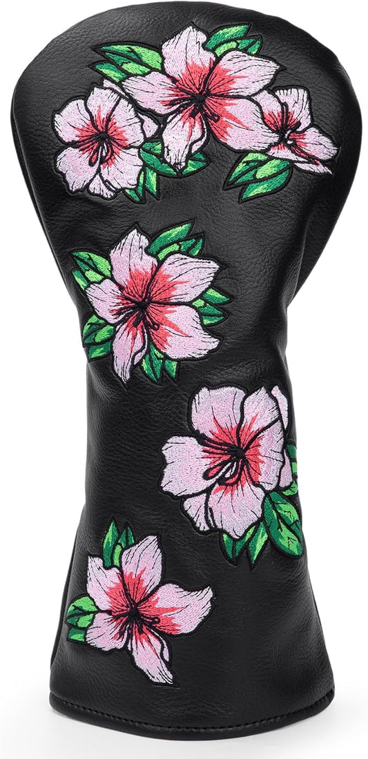 Golf Headcovers Embroidery Driver Cover Fariway Wood Headcover Hybrid Head Covers Leather Golf Club Covers for Most Brand,Black