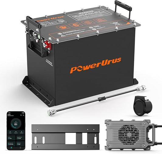 48V 100Ah Lithium Golf Cart Battery, 48V 100Ah LiFePO4 Battery, Built-in Max 300A BMS, with LCD Monitor & Mobile APP & 48V 15A Lithium Battery Charger, 4000+ Cycles, Perfect for Golf Carts