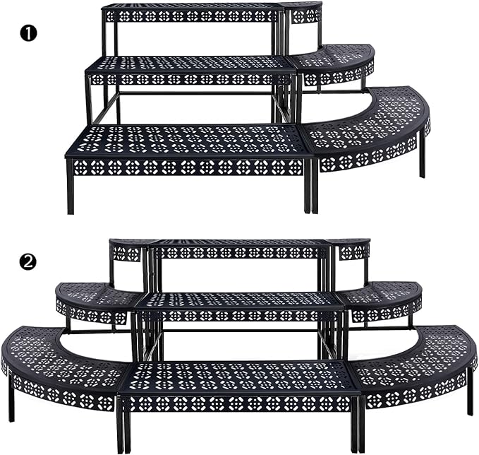 aboxoo 3-Tier Stair Style Metal Plant Stand, Large Indoor Outdoor Shelf | Holds - Image 3