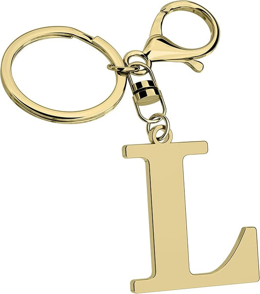 Stainless Steel Gold Letter A-Z Keychain for Women Men, Initial Letter Pendant with Key Ring, Charms for Key Backpack Bag