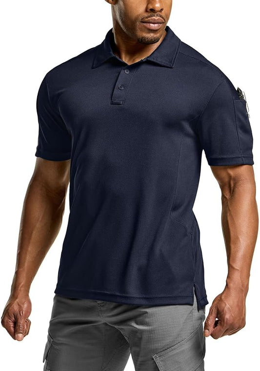 CQR Men's Polo Shirts, Tactical Short Sleeve Golf Performance Shirts, Lightweight Dry Fit UPF 50+ Pique