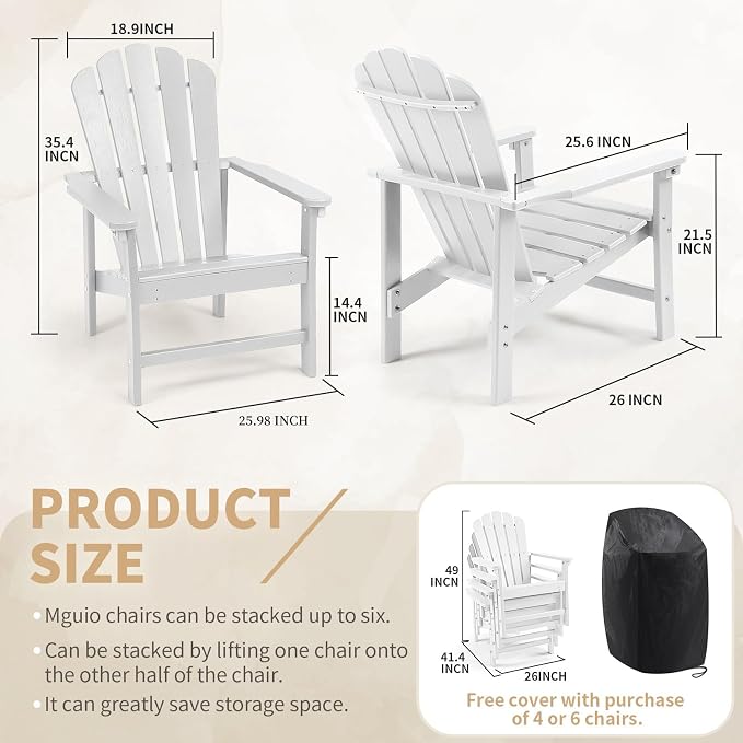 Oversized Stackable Adirondack Chair Set of 4, HDPE Fire Pit Chair | All-Weather - Image 3