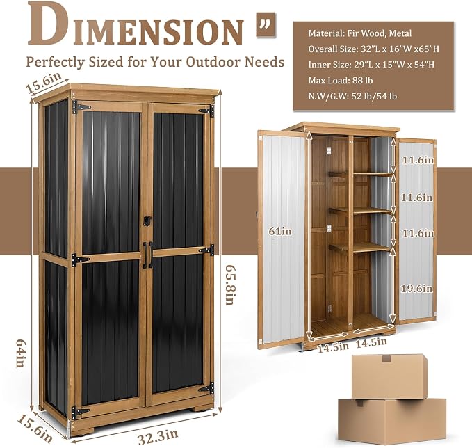 Outdoor Storage Cabinet, Wood & Metal Storage Shed - Image 2