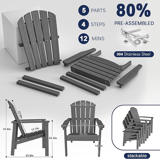 Stackable Adirondack Chairs Set of 4, Compact HDPE - Image 6