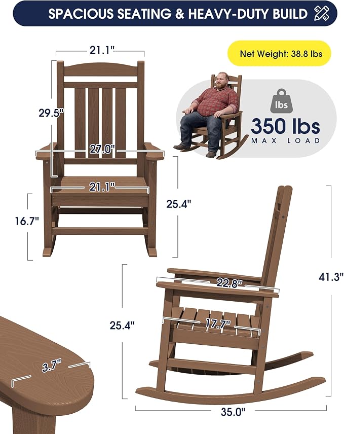 Oversized Outdoor Rocking Chairs Set of 6, HDPE Porch Rocker - Image 2