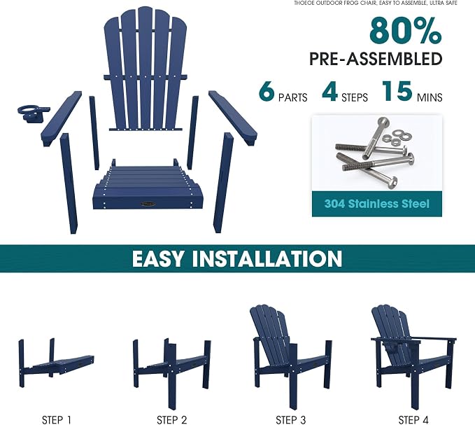 THOEOE Stackable Adirondack Chair Set of 8, HDPE Fire Pit Chairs Set of 8 | - Image 3