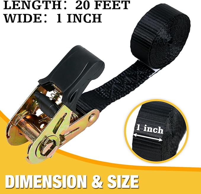 Endless Retractable Ratchet Straps 1650 lb Break Strength 1" x 20 Ft (No Hooks)Tie Down Strap Rope Travel Trailer/RV Motorcyle,Car Cargo Ropes for tieing up Stuff,Case,Water Tank to Roof Rack,or Trees