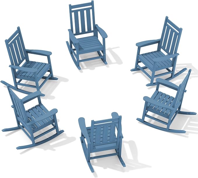 Oversized Outdoor Rocking Chair Set of 6, HDPE Patio Rockers by KINGYES