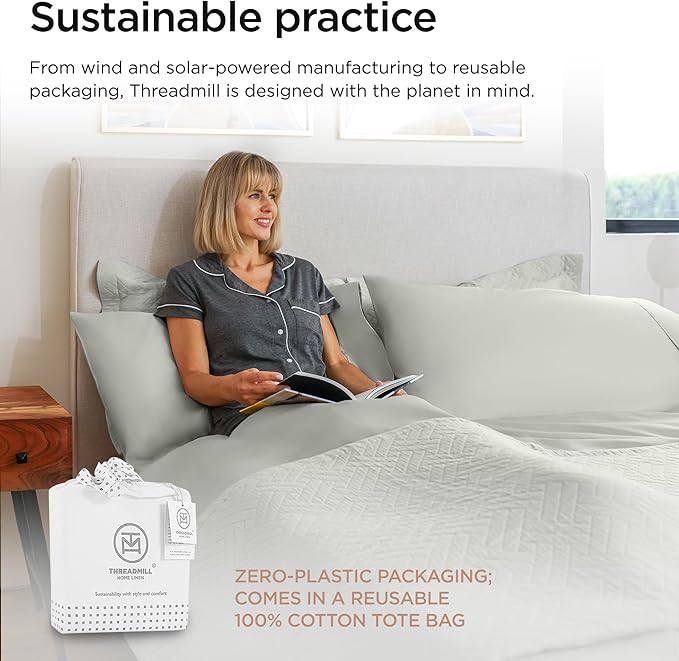 Threadmill Luxury 800 Thread Count Twin 100% Cotton Sheets - Light Grey Sateen Weave Bed-Sheets, Better Than Egyptian Cotton,3 Pc Solid Soft Bedding Set, Fits 15" Deep Pocket