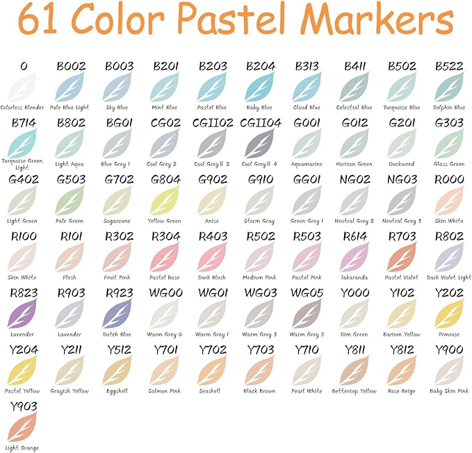 Caliart 61 Colors Pastel Alcohol Brush Markers, Drawing Markers Set Dual Tip Brush & Fine Permanent Alcohol Based Colored Art Pens, with Case for Artists Adults Coloring Book