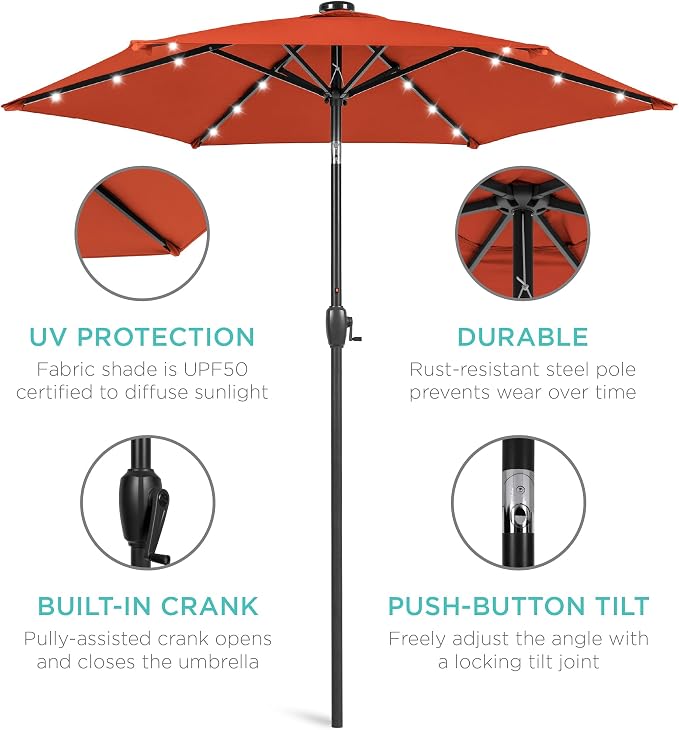 Best Choice Products 7.5ft Solar Umbrella LED Lighted Patio Umbrella, Table - Image 5