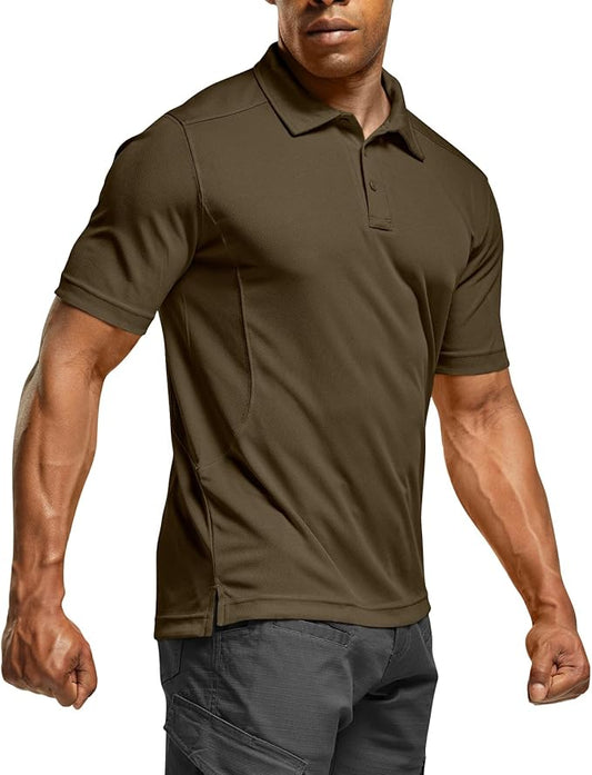 CQR Men's Polo Shirts, Tactical Short Sleeve Golf Performance Shirts, Lightweight Dry Fit UPF 50+ Pique