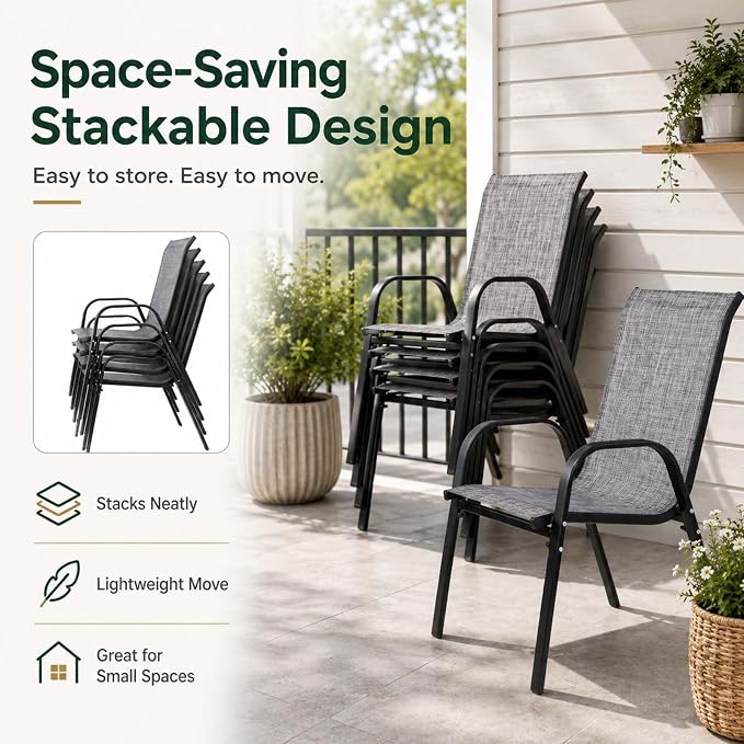 Majnesvon Outdoor Patio Chairs Set of 6, Stackable Patio Chairs, Front Porch - Image 5