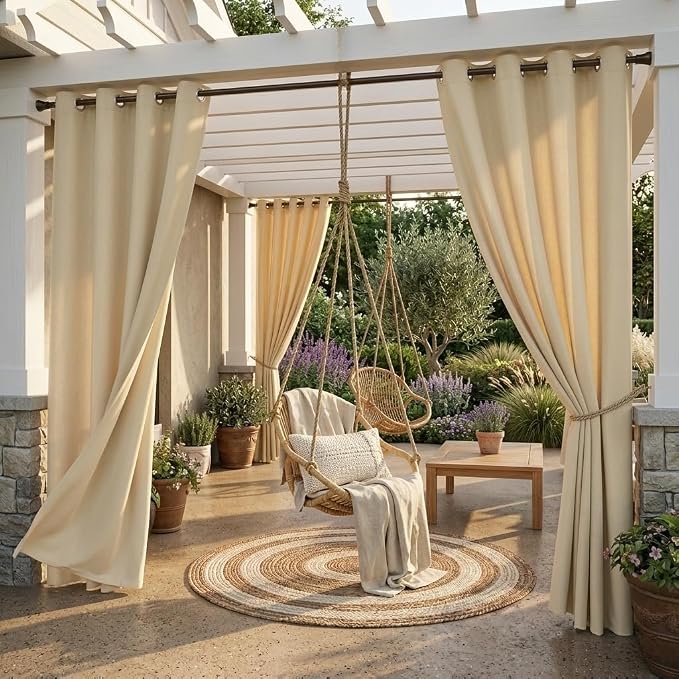 Outdoor Curtains Waterproof W52 x L108 Inch Cream Beige, 1 Panel | Thermal by StangH