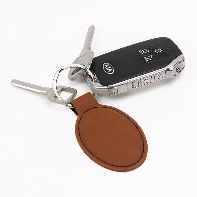 LaserGram Oval Keychain, Palm Trees, Personalized Engraving Included (Dark Brown)
