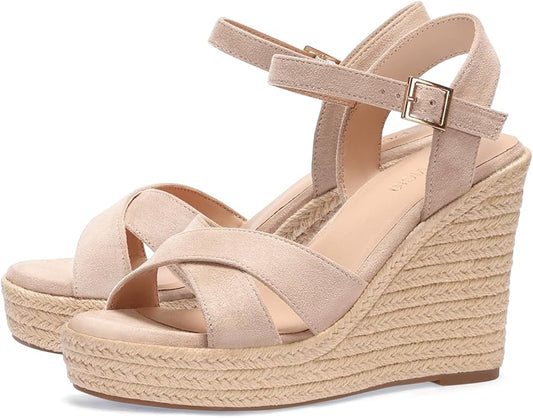 VICKI·VICKI Wedges for Women Platform Sandals Wedge Heels for Sandals Comfortable Summer Espadrille Shoes Ankle Strap&Open Toe