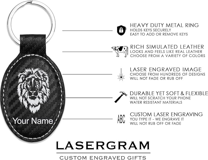 LaserGram Oval Keychain, Palm Trees, Personalized Engraving Included (Carbon Fiber Black with Silver)