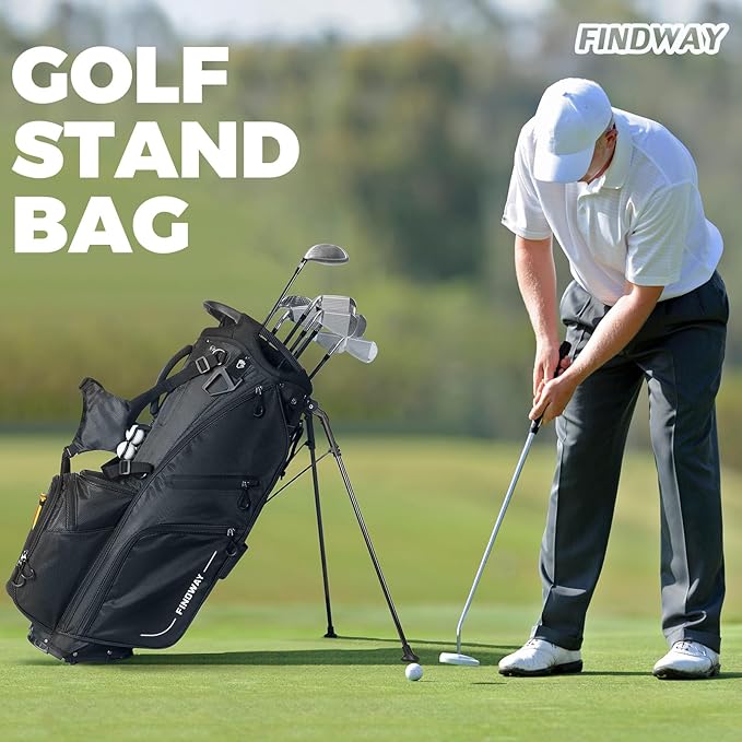 Findway 14 Way Golf Stand Bag, Lightweight Golf Bag with Stand for Men Women, Golf Club Carry Bag with Dual Strap, Full Length Dividers, Multiple Pockets, Golf Ball Holder