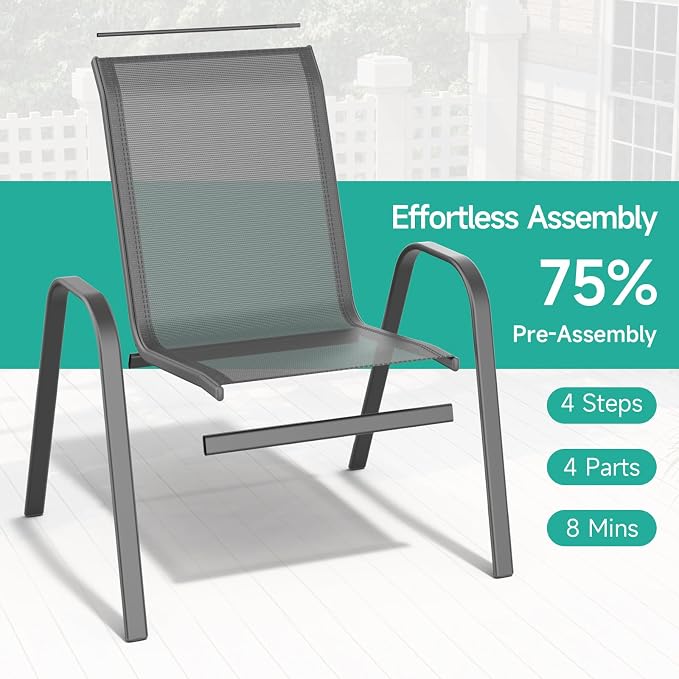 Patio Chairs Set of 6, All Weather Outdoor Dining Chairs | Stackable Dining - Image 4
